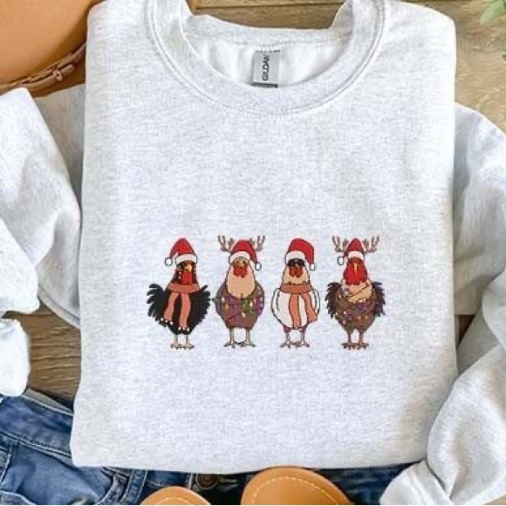 NEW Christmas Chicken Graphic Sweatshirt Sweater S-5X Oversized